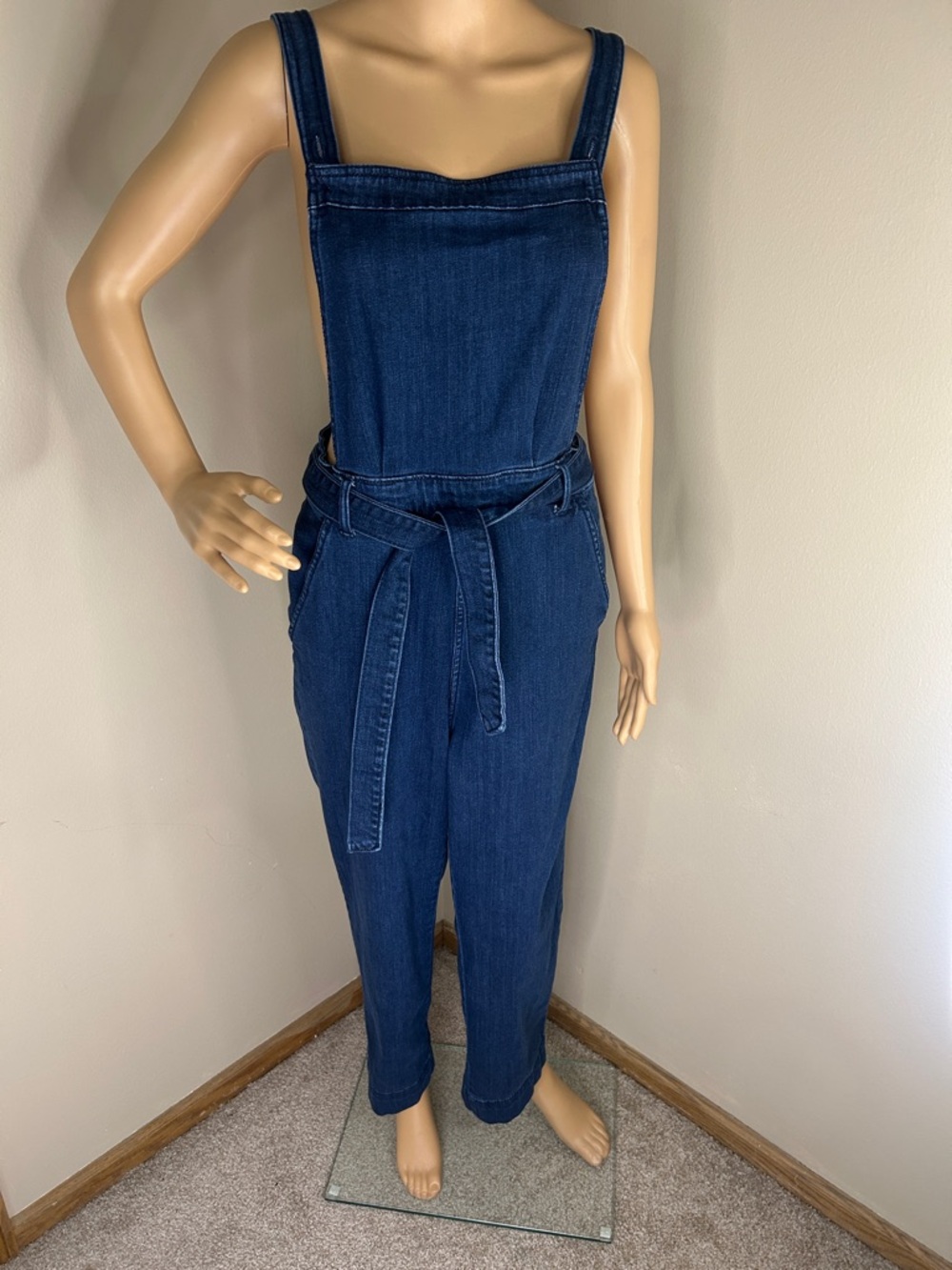 Universal Thread Dark Blue Denim Jumpsuit with Tie Waist